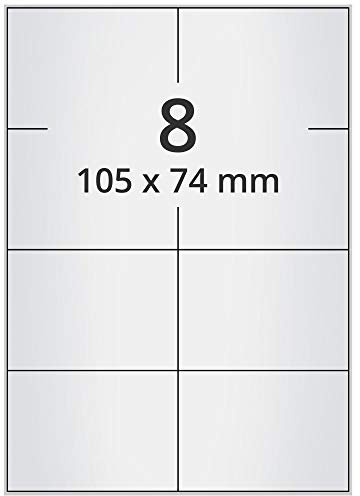 Wetterfeste Folienetiketten auf A4 Bogen, silber - 105 x 74 mm - 800 Polyester Etiketten auf 100 Blatt, selbstklebende PET Etiketten, matt, Typenschild-Aufkleber