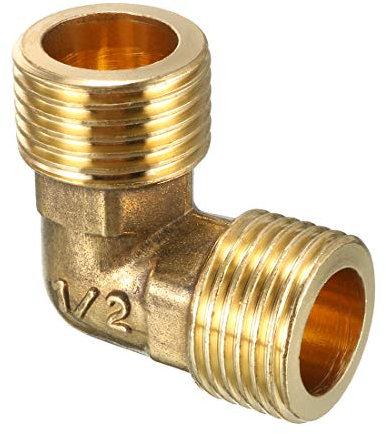 sourcing map Brass Elbow Pipe Fitting 90 Degree G1/2 Male x G1/2 Male Connector