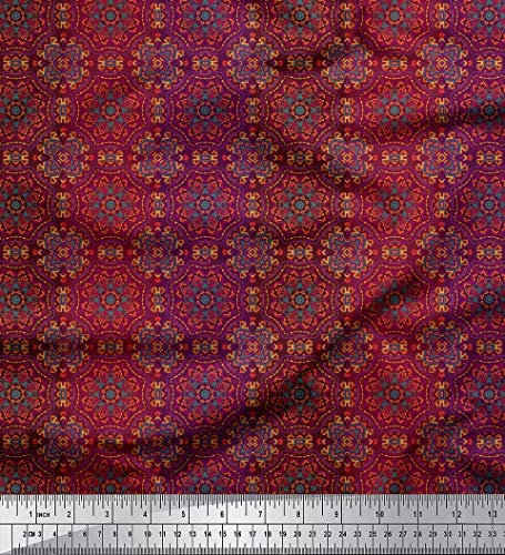 Soimoi Rot Baumwolle Ente Stoff Streifen & Mandala Kaleidoskop Stoff Meterware 42 Zoll breit