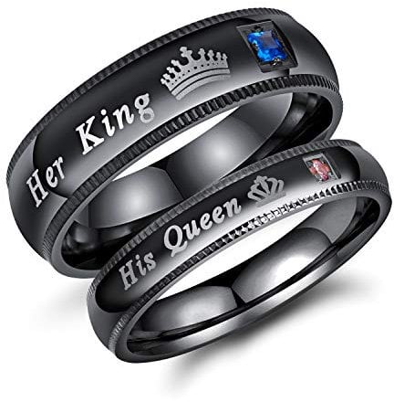 OIDEA Paar Ringe His Queen Her King Krone EheRinge Edelstahl Ringe schwarz für Partner Damen Herren mit Geschenkbox