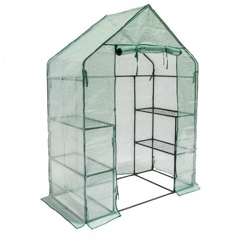 Grindi - Garten Gewächshaus Foliengewächshaus mit 4 Regalen - PE Folie Grün, 143x73x195 - treibhaus tomatenhaus Schrägdach stabil Winterfest & Einfach zu Montieren - Canna I