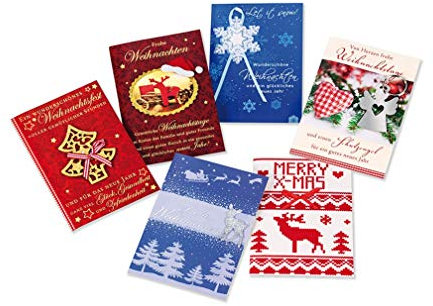 Perleberg hochwertige Weihnachtskarten - 6er Pack - Liebevoll gestaltete Weihnachtspostkarte inklusive Umschlag - Kunstvolle Grußkarte für Weihnachten in 13,5 x 18,5 cm