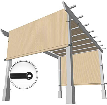 Windscreen4less Copertura universale di ricambio per pergola, veranda, veranda, pannello con occhielli su 2 lati, include aste ponderate, blocco UV traspirante, beige marrone chiaro