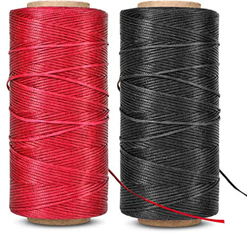 Flexzion Gewachster Faden, Wachsschnur 284 Yard 260 Meter 1 mm 150D, Beschichtete Schnur, Strapazierfähiges Polyester für Armbänder, Lederhandwerk, Nähen, Buchbinden, Handwerk - Rot & Schwarz