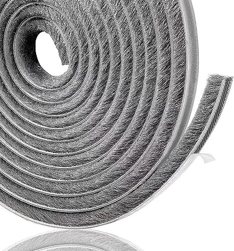 Lamondre 5 Meters Door Window Frame Brush Seal Weather Strip - Adhesive Draught Stopper Draft Excluder for Sliding Door Window and Wardrobe - High-Density Felt - 9mm(W) * 9mm(H) - Gray