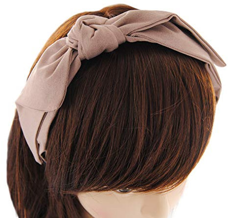 axy Haarreif mit Schleife, Damen Haarband Vintage Stoff mit leichten Glanz Hairband Stirnband Haarreifen HRS2 (Beige)