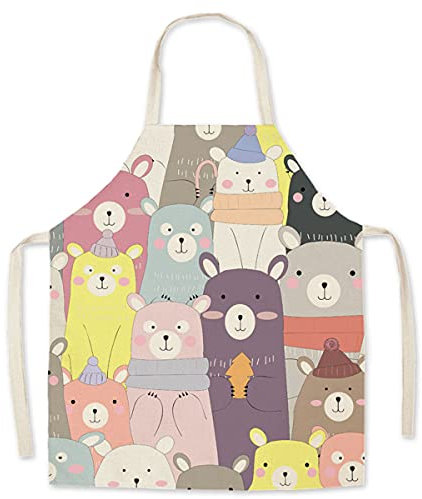 Eyands Schürze für Kinder, zum Kochen und Backen, niedliches Muster, Leinen, Küchenschürze, Kochen, Malen, Gartenarbeit, bär, Kindergröße
