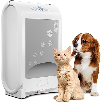 EYE-VAC Aspiradora sin contacto para mascotas, recogedor automático, recipiente sin bolsa de 1400 W para pelo de mascotas y suciedad, color blanco