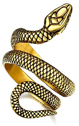 Bestyle Ring für Herren Jungen Damen Punk Schlange Fingerring Edelstahl Kobra Ring Vintage Schlangenschmuck für Geburtstag Weihnachten Gold 59.37(18.9)