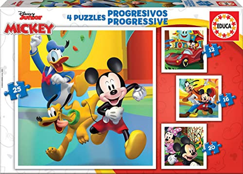 Educa - Mickeys Freunde, 4in1 Puzzleset mit 12/16/20/25 Teilen, Puzzle für Kinder ab 3 Jahren, Disney (19294)