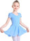 Monbessi Ballettkleidung Mädchen Ballettkleid Kurzarm Tanzkleid Balletttrikot aus Baumwolle mit Chiffon Rock Tütü 2-11Jahre 90-150 CM (130, Blau)