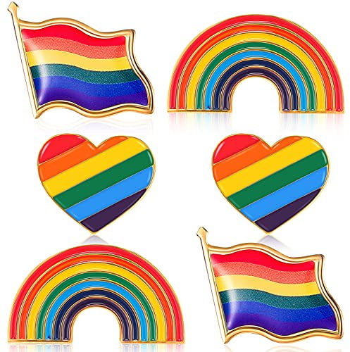 6 Stück Regenbogen Brosche Pins Herz Flagge Brosche Buttons Metall LGBT Pride Regenbogen Abzeichen Anstecknadel für Herren Damen Kleidung Pullover Schals