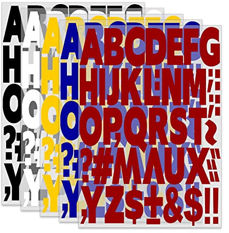 270 pcs 2 Inch Iron On Letters Heat Transfer Letters, Alphabets for Sport Jerseys T Shirts Team Name Clothes Slogan Printing DIY Crafts Decoration (5 Sheets (White,Blue,Red,Yellow,Black))
