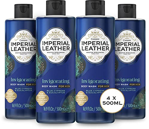 Imperial Leather Invigorating Shower Gel, Blue Cypress & Eucalyptus, Signature Oil Blend, Creamy Lather, Gentle Skin Care, Bulk Buy, Pack of 4 x 500ml