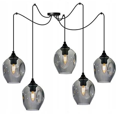 Light-Home Prage Spider Hängelampe - Hängeleuchte in Spinnenform - Deckenlampe – Spinne Lampe mit 5 Kopf - Hängeleuchte aus Metall und Glas - E27 - Graphit