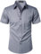 PARKLEES Mens Casual Urban Stylish Slim Fit Short Sleeve Button Up Dress Shirt with Pocket Smoke Gray S