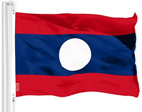 G128 Laos Laotian Flagge,90x150 cm,LiteWeave Pro Serie bedruckt 150D Polyester,Länderflagge, für drinnen und draußen, lebendige Farben, Messingösen, dicker und langlebiger als 100D 75D Polyester