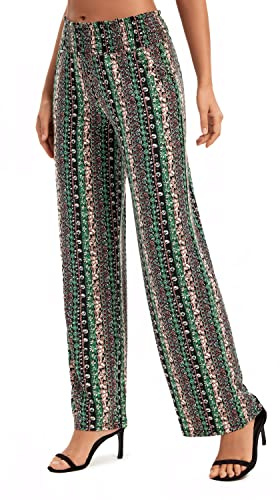 Mujeres Casual Pierna Recta Boho Yoga Pantalones Cintura Elástica Pantalones con Bolsillos