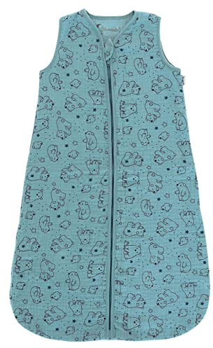 Sterntaler Baby Unisex Schlafsack Baby Schlafsack Musselin 90cm Eisbär Elia - Schlupfsack Baby, Pucksack Baby - dunkeltürkis, 90cm