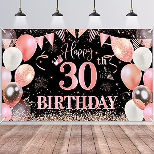 30.Geburtstag Banner Rose Gold,BTZO 30.Geburtstag Frauen,Deko 30 Geburtstag Mädchen,30 Geburtstag Hintergrund Banner für 30 Party Geburtstagsdeko,180 * 110CM