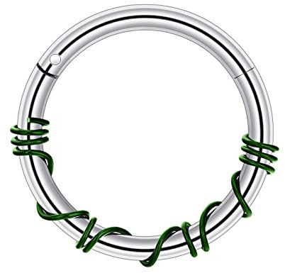 Longbeauty 16G 1.2mm Edelstahl Piercing Ringe Segmentring Clicker Nasenringe Ohrringe Nahtlose Hoops für Tragus Knorpel Septum Helix, 10mm, Silber/Grün