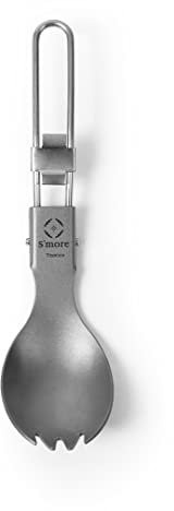 S'more Titanium Foldable Spork, Ultralight Eco-Friendly Camping Tableware, Fork and Spoon 2 in 1 Flatware with Folding Handle for Hiking, Traveling, and Picnic