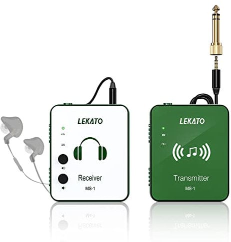 LEKATO MS-1 Sistema inalámbrico de monitores en el oído Transmisor y Receptor de petaca Emparejamiento automático Sistema IEM inalámbrico de 2,4 GHz para Estudio (Verde)