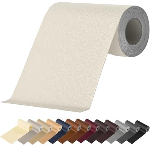 MICTER 40 * 200 beigewhite Pelle Adesiva per Riparazioni, 40x200cm Patch Pelle Adesiva, Toppe per Riparazione Autoadesive per Riparazione per Divano, Sedile Auto, Mobili, Borsa in Pelle, Tappezzeria