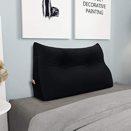 BNCKTRD Kopfende Großes Rückenkissen Bequemes Lesekissen und Rückenteil im Bett Rückenlehne Kopfkissen Langes XXL Kissen für Sofa, Couch, Wandkissen Polster Samt Schwarz 60cm