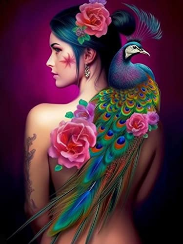Reofrey 5d Diamond Painting Zubehör Schönheit, DIY Full Dril Pfau Diamant Painting Bilder Set Diamant Malerei Vollbohrer, Kreuzstich Erwachsene Stickerei Crystal Strass Foto Craft30x40cm