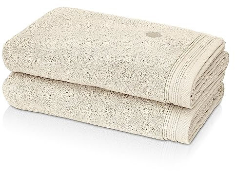 KLASBROOK® Linnea 2 teiliges Luxus Handtücher Set Sand, extra flauschig und saugfähig aus 100% Baumwolle Oeko-TEX 100 Zertifiziert mit Aufhänger, 2 Badetücher 70x140