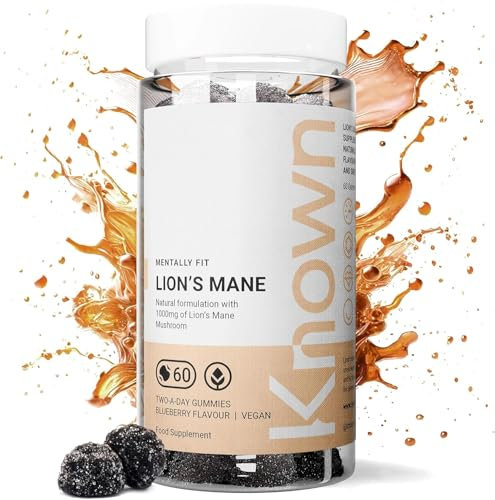 Known Delicious Lion's Mane Gummies - 1000mg Lion's Mane Mushroom - Natural Blueberry Flavour - 60 Vegan Gummies, 1 Month Supply
