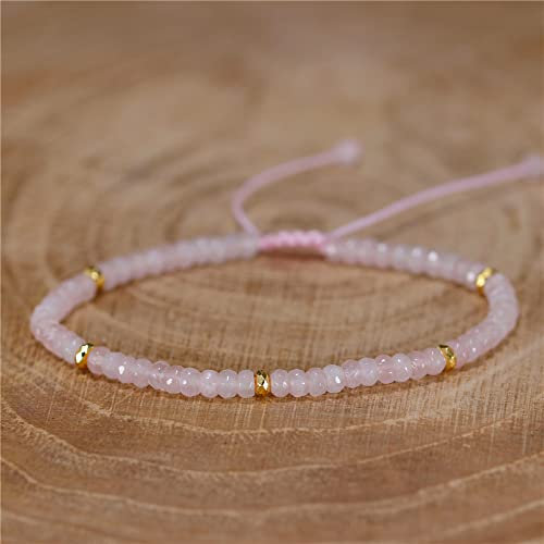 Natural Stone Beads Tibetan Stretch Bracelet for Men Women Yoga Adjustable Crystal Bead Bracelet Dainty Jewelry,Rose Quartz,Men 7.4 Inches
