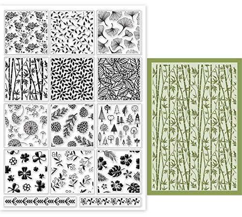 GLOBLELAND 14 Blatt Pflanzenserie Thema Klarstempel Literarische Silic Klarstempel Blumen Und Blätter Stempelset, Zum Basteln von Weihnachtskarten, Handwerk Dekoration DIY Scrapbooking