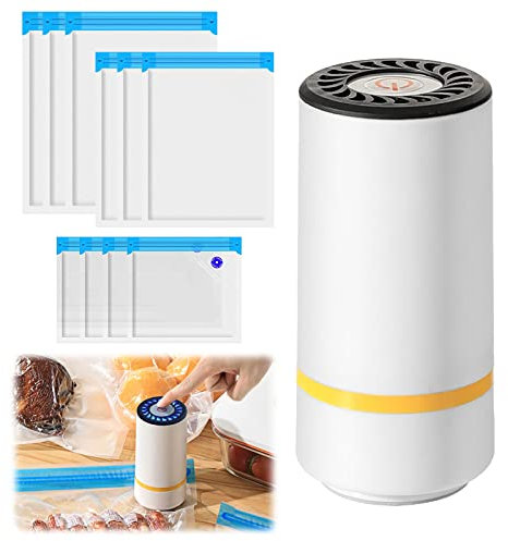 Tragbarer Vakuumiergerät für Lebensmittel,USB-Laden mit 10 wiederverwendbare Vakuumier-Beutel, Kompakt und tragbar,Vakuumierer für trockene oder feuchte Lebensmittel,Vakuumiergerät Klein