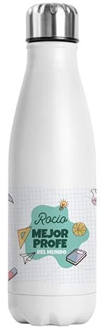 Botella Térmica Personalizada Mejor Profe del Mundo Botellas de Agua Acero Inoxidable Doble Capa 500 ml Bebidas Frias y Calientes Regalo profesora regalo profe
