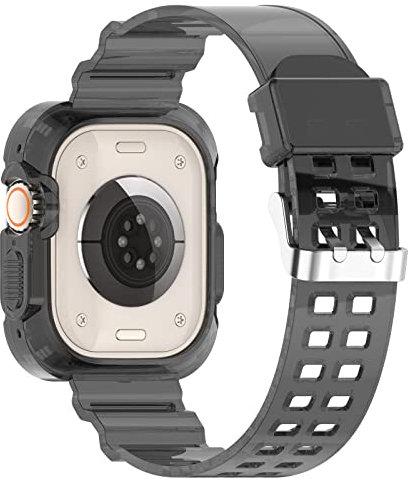 H.May Correa Compatible para Apple Watch Ultra 49mm con Funda, Transparente Cristal Correa de Repuesto con Funda Compatible con iWatch Ultra 49mm, Negro