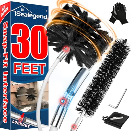 Sealegend 30Ft Dryer Vent Cleaner Kit, Flexible Lint Remover | Upgraded Quick-Snap Brush with Drill Attachment for Easy to Use, Deep Clean, Lint Removal, Easy DIY Assembly, Home Essential