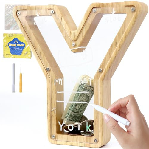 LEcylankEr Spardose Kinder Holz Buchstabe, Personalisiert, Kreatives Sparschwein für Geburtstag Geschenk/Heimdekoration/Keepsake (Y)