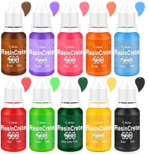 JDiction ResinCrete Pigment, 10 Color Extremely Concentrated ResinCrete Tint Ideal for DIY Jewelry Crafting, Vivid Shades, Easy to Use for Paint, Epoxy adhesives - 10ml Each