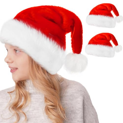 Weihnachtsmütze Nikolausmütze Kinder, 2pcs Weihnachtsmützen Baby, Samt Weihnachtsmann Mütze, Rot Santa Hat Verdicktes Plüschfutter, Christmas Hat für festliche Partys im neuen Jahr Weihnachtsfeier