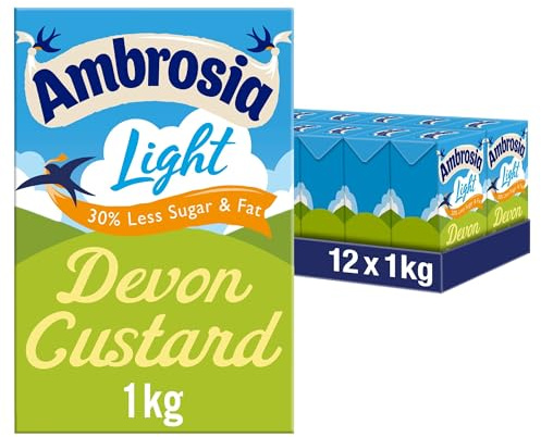 Ambrosia Light Devon Custard, 30% Less Sugar & Fat, 1 kg (12 Cartons) | Ready-To-Eat, Made With West Country Milk, Versatile Dessert, 1 kg Each