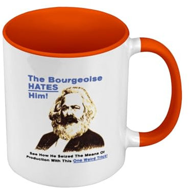 Fabulous Tasse, hochwertig, Orange – Bourgeoise Karl Marx Meme Collage Vintage Illustration Art Humor Parodie – Tasse mit Henkel und farbigem Innenraum