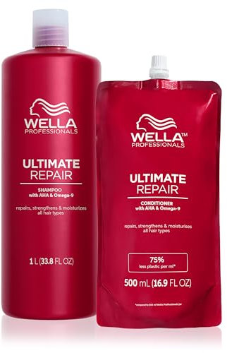 Wella Professionals Ultimate Repair Vorteils-Set – Repair Shampoo zur Tiefenreinigung & reparierende Spülung mit Omega 9 – 1 L Feuchtigkeitsshampoo & 500 ml Conditioner Refill