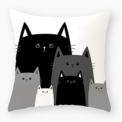 Kissenbezug 40x40 Schwarze Graue Katze Kissenbezüge 40x40 Superweicher Baumwolle Hanf Couchkissen Resistent Kopfkissenbezug 40x40 Atmungsaktiv Kissenhülle 40x40 Verdecktem Zip Voll 1 Pcs
