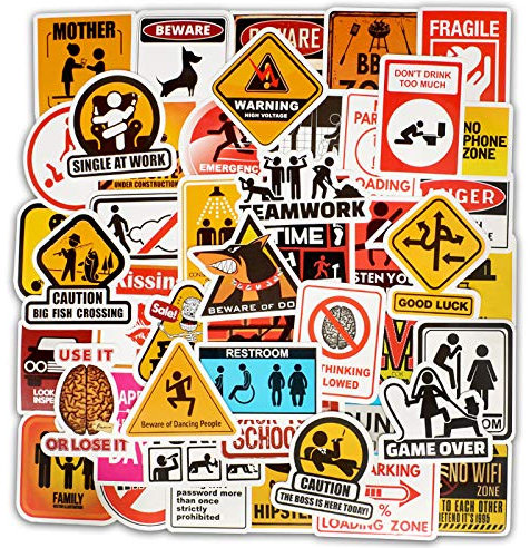 ZELAITE Warnschilder Aufkleber Set, 50 Stück Warnschilder Aufkleber, Tier Sticker für Laptop, Skateboard, Computer (E)