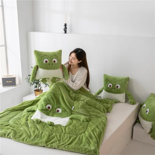 Hixingo 2-in-1 Multifunktionale Reisedecke mit Kissen Set - Grüner Frosch (40x40cm)