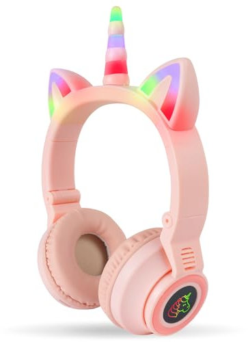 AXFEE Cuffie Bluetooth per Bambini, LED Cuffie Cablate/Wireless con Orecchio di Gatto, Pieghevole Audio Stereo HD Over-Ear Cuffie per Studiare/Viaggiare, 105dB Volume Limited, Bluetooth 5.0 Version