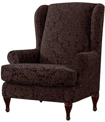 Hixingo 2-Teilig Ohrensessel Überzug, Jacquard Monochrom Sesselbezüge, Abnehmbar Polyester Ohrensessel Bezug, für Wohnzimmer Hotel Clubhaus Sesselschoner (Curry)