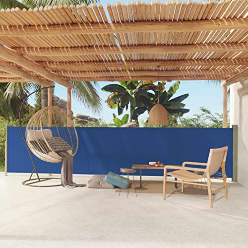 ARKEM Seitenmarkise Ausziehbar 117x600 cm Blau Vertikaler Sonnenschutz Balkon Windschutz Sichtschutz Rollo